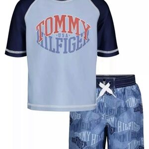Tommy Hilfiger Baby Boys Raglan Rashguard & Logo-Print Swim Trunks 2 Piece 24mos